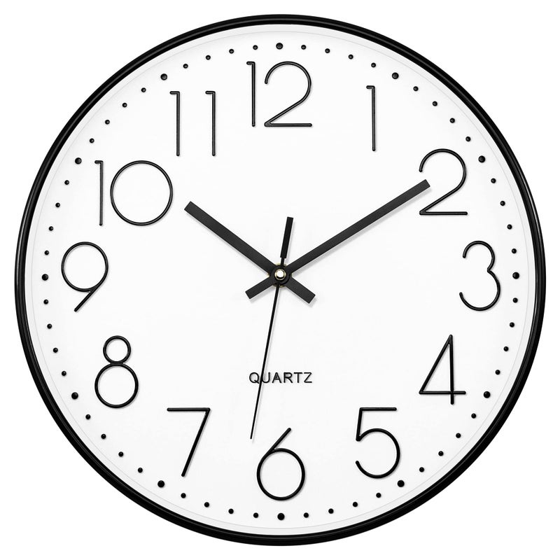 Foxtop Black Wall Clock 12 Inch Silent Non Ticking Quartz Battery Operated Round Clock Easy to Read for Office Classroom School Home Living Room Bedroom Kitchen Decor - Image 1